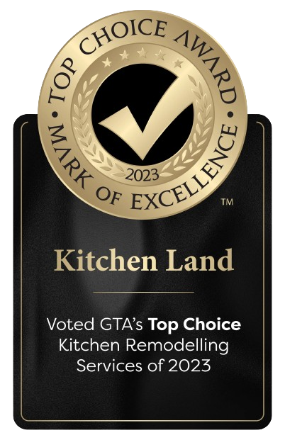 A sign that says top choice award mark of excellence kitchen land