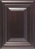 A close up of a dark brown wooden cabinet door.
