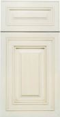 A close up of a white cabinet door on a white background.