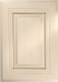 A close up of a white cabinet door on a white background.