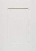 A close up of a white cabinet door on a white background.