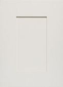 A close up of a white cabinet door with a square frame.