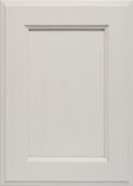 A close up of a white cabinet door on a white background.