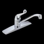 A chrome kitchen sink faucet on a black background.