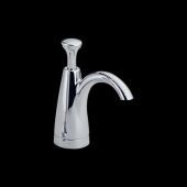 A close up of a chrome faucet on a black background.