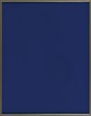 A blue square with a silver frame on a white background.