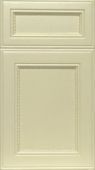 A close up of a white cabinet door.