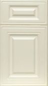 A close up of a white cabinet door on a white background.