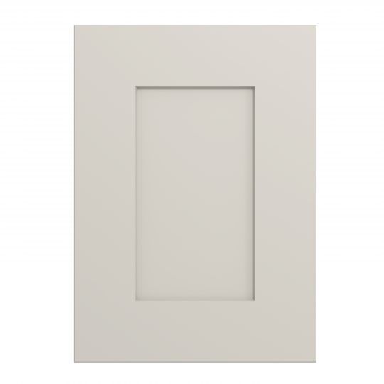 A white cabinet door with a square frame on a white background.