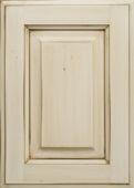 A close up of a white wooden cabinet door.