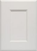 A close up of a white cabinet door with a square frame.