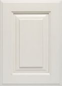 A close up of a white cabinet door with a square frame.