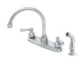 A kitchen sink faucet with a sprayer attached to it.