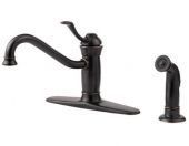 A black kitchen faucet with a sprayer attached to it.