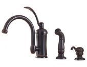 A kitchen sink faucet with a sprayer attached to it.