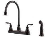 A black kitchen sink faucet with a sprayer attached to it.