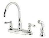 A kitchen sink faucet with a sprayer attached to it.