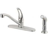 A stainless steel kitchen faucet with a sprayer attached to it.