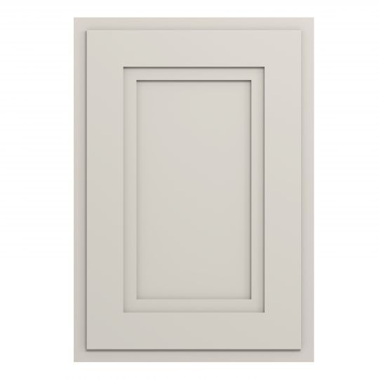 A white cabinet door with a square frame on a white background.