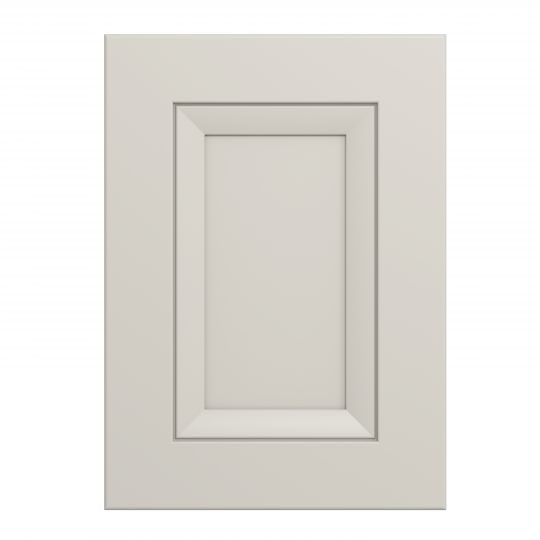 A white cabinet door with a square frame on a white background.