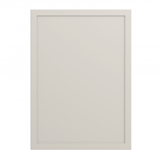 A white cabinet door with a white frame on a white background.
