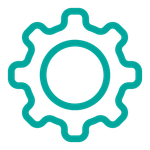 A green gear with a circle in the middle on a white background.