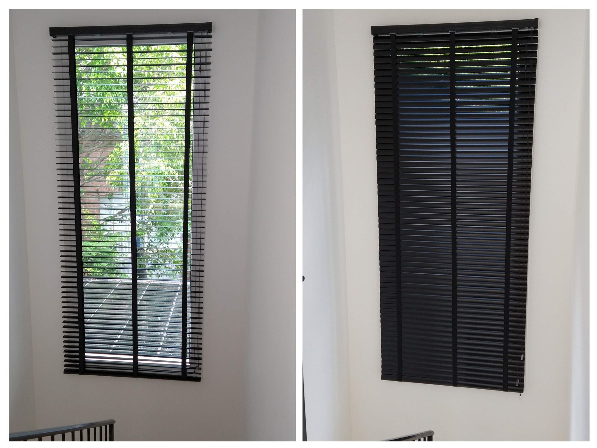 Dos imágenes de una ventana con persianas.