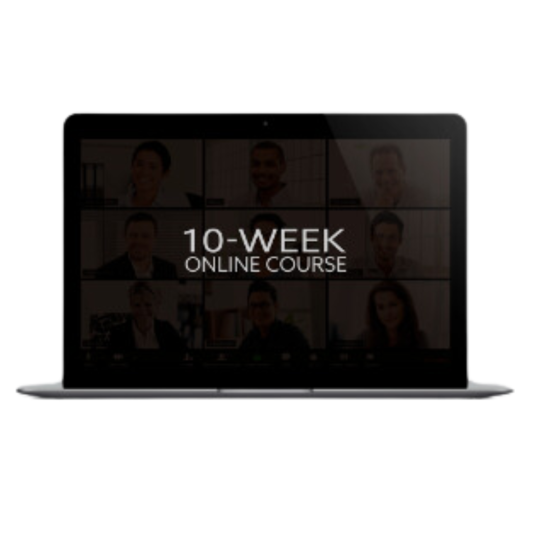 A laptop with the words 10-week online course on the screen.
