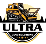 Logo of a yellow bulldozer above “ULTRA Land Solutions” in black and gold with stars