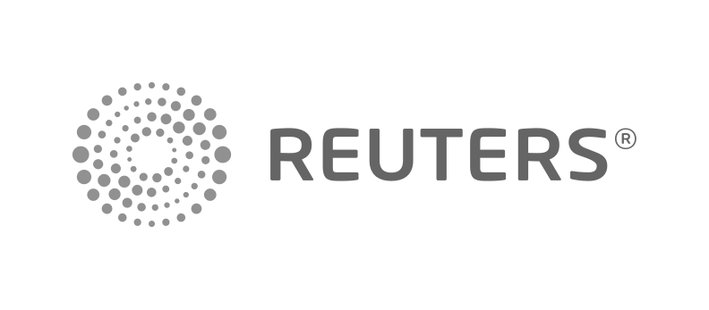 Reuters logo: gray stylized circle of dots and the word 
