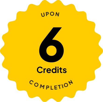 Blue badge with text: 