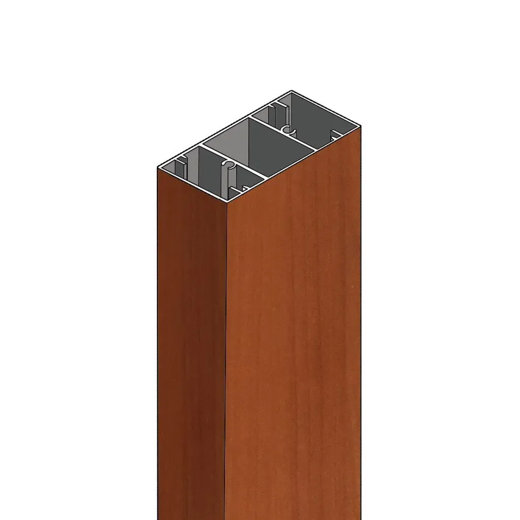 A wooden pole with a metal frame on a white background.