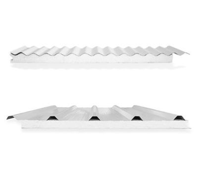Two different types of roofing materials are shown on a white background.