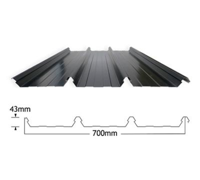 A drawing of a black roof with the measurements 43mm and 700mm