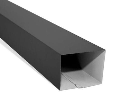 A black rectangular pipe with a white stripe on the end on a white background.