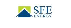 Logo of SFE Energy: a blue roof graphic set against a green square, with the words 