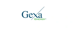 Gexa Energy logo in teal with a line through it, 
