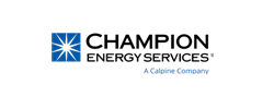Champion Energy Services logo with a blue square, starburst, and text 