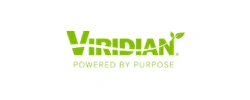 Viridian logo with green text and leaves, 