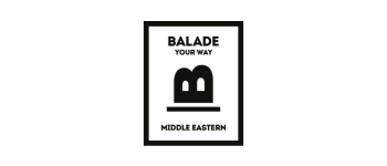 Black square logo with "BALADE YOUR WAY" text, and a stylized "B" over "MIDDLE EASTERN" text.
