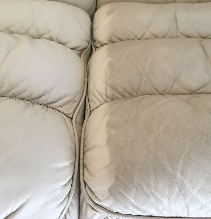 Cream-colored Leather Sofa With Tufted Cushions — Clean Coast Carpet Cleaning in Port Stephens, NSW