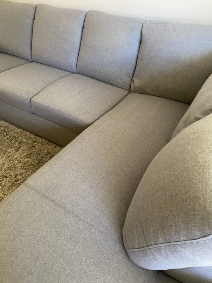 Gray Sectional Sofa With a Corner Piece — Clean Coast Carpet Cleaning in Port Stephens, NSW