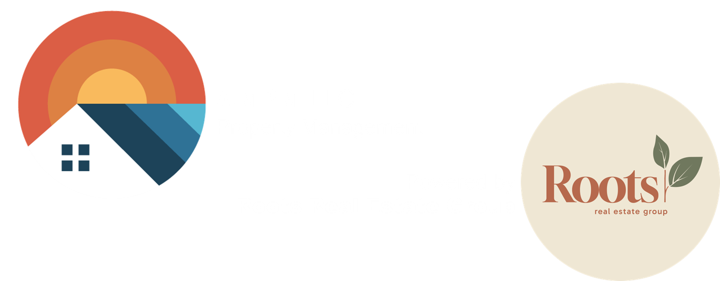 A rainbow and a house logo are next to each other on a white background.