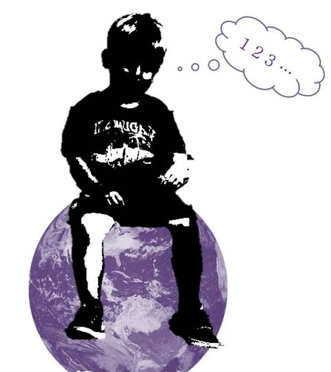 child on the Earth globe with bubble speech