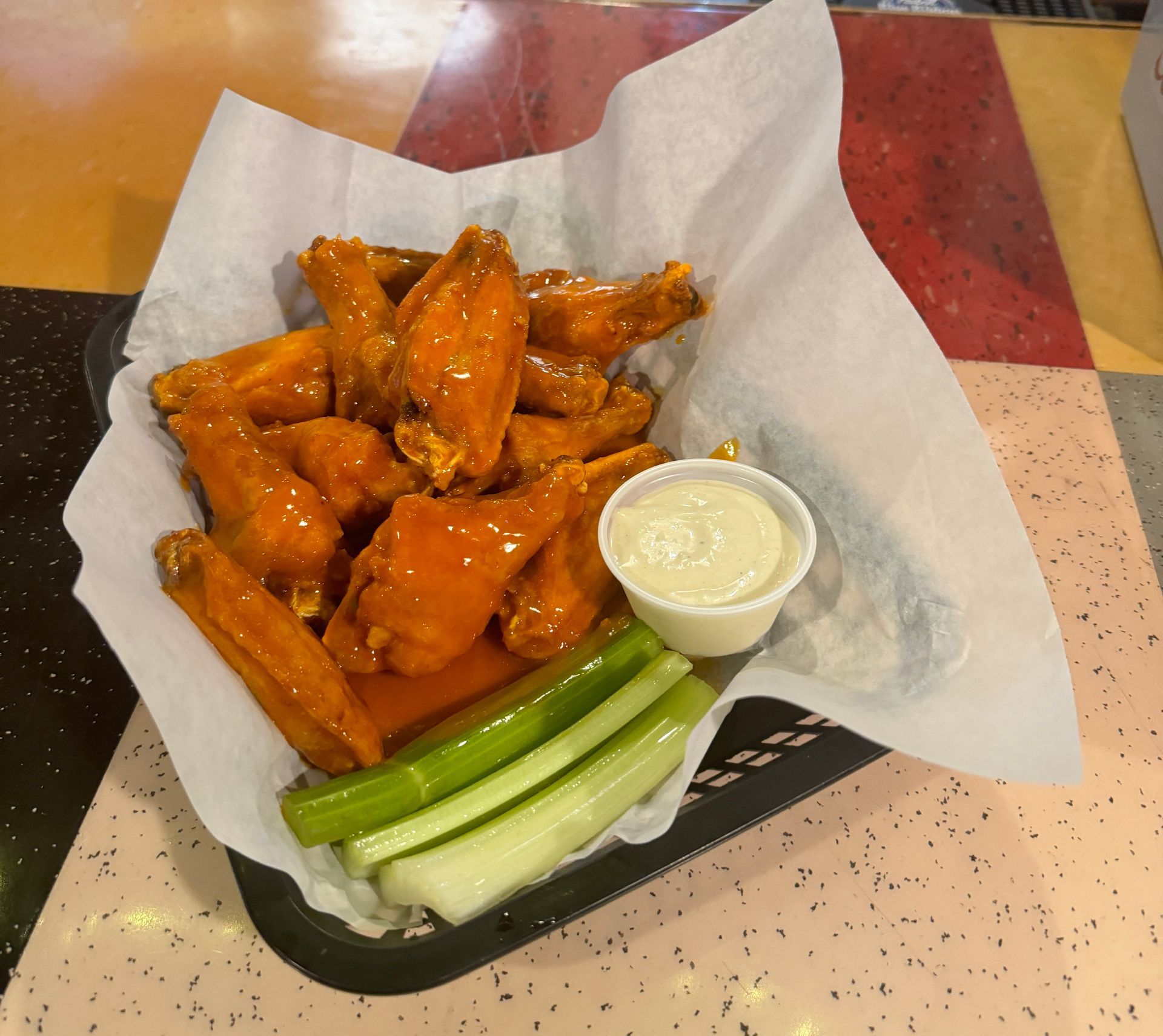 Hot wings basket at Swanky's Sports Bar in Denver, Colorado