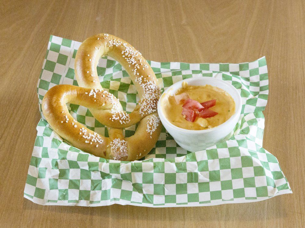 Giant soft pretzel at Swanky's Sports Bar in Denver, Colorado