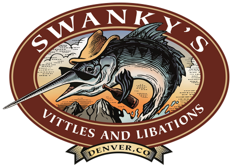 The logo for swanky 's vittles and libations