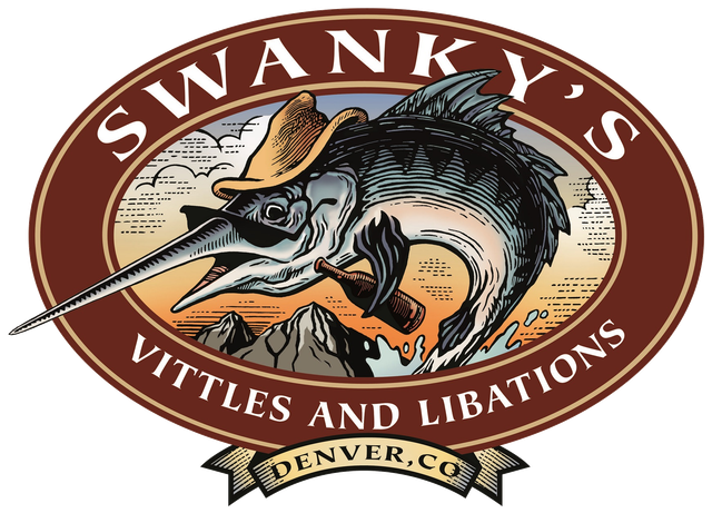 The logo for swanky 's vittles and libations