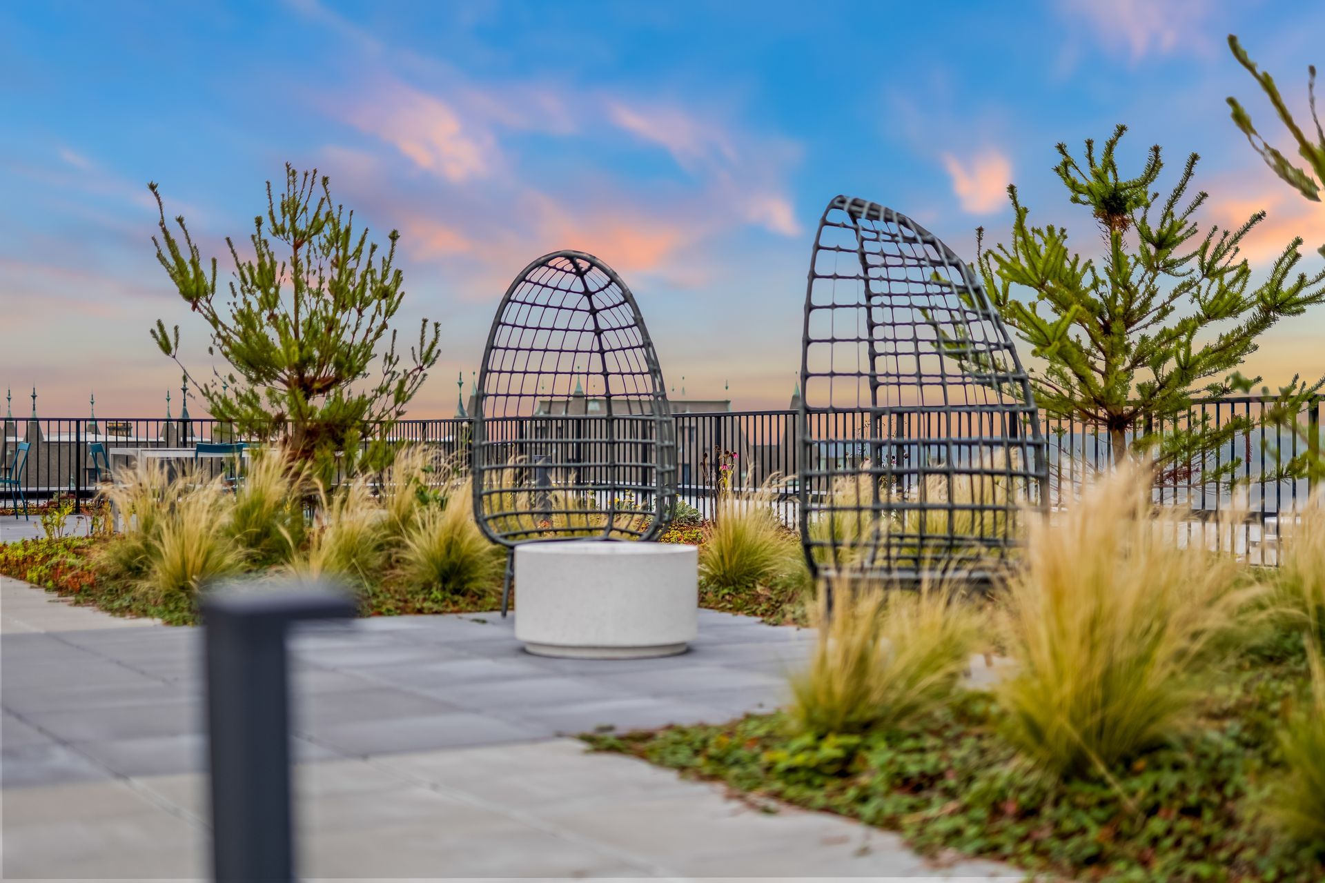 A view of a city from the roof of a building.