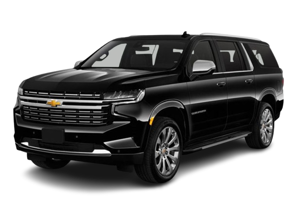 A black chevrolet suburban suv is shown on a white background.